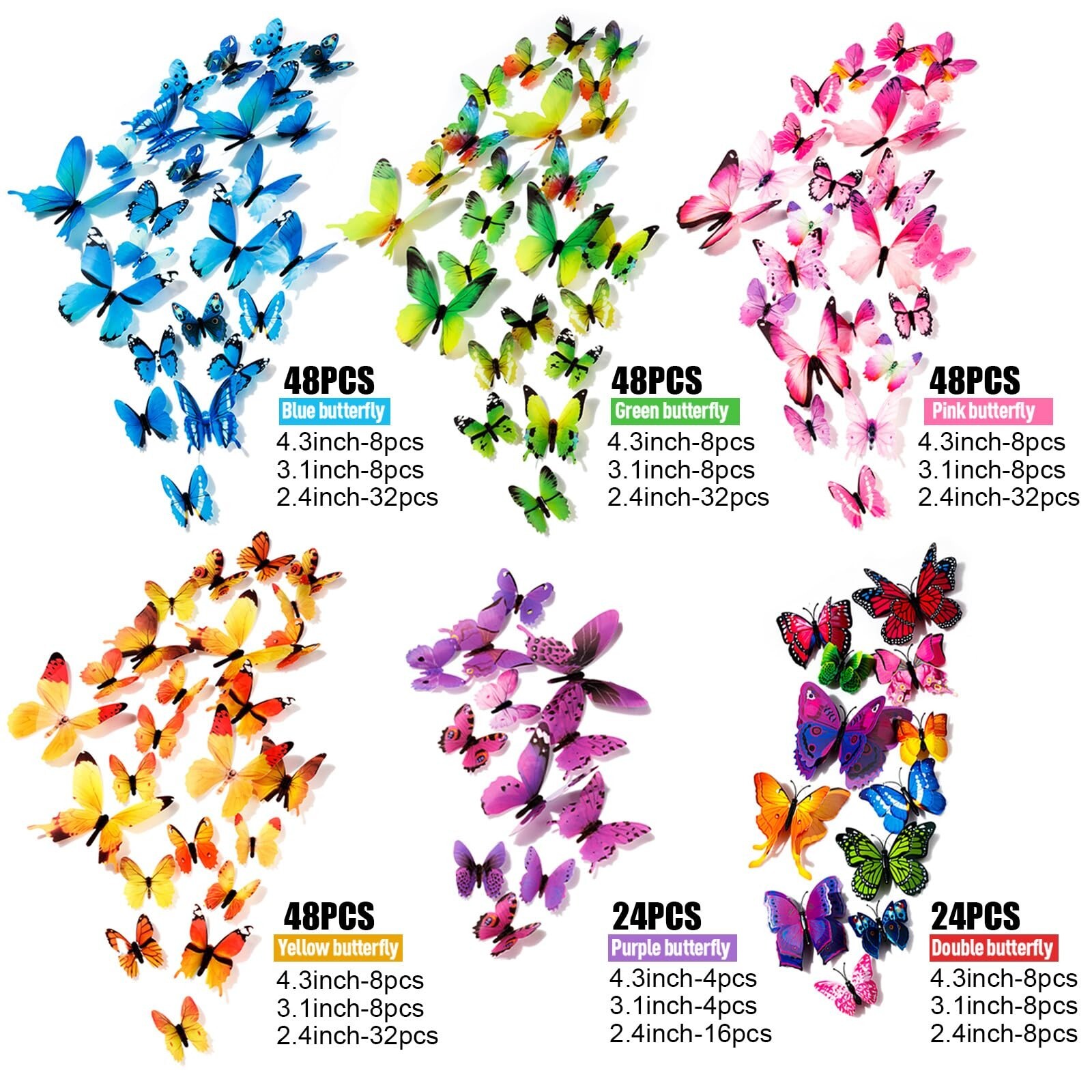 240Pcs 3D Colorful Butterfly Wall Stickers, Butterfly Wall Decals, Removable …