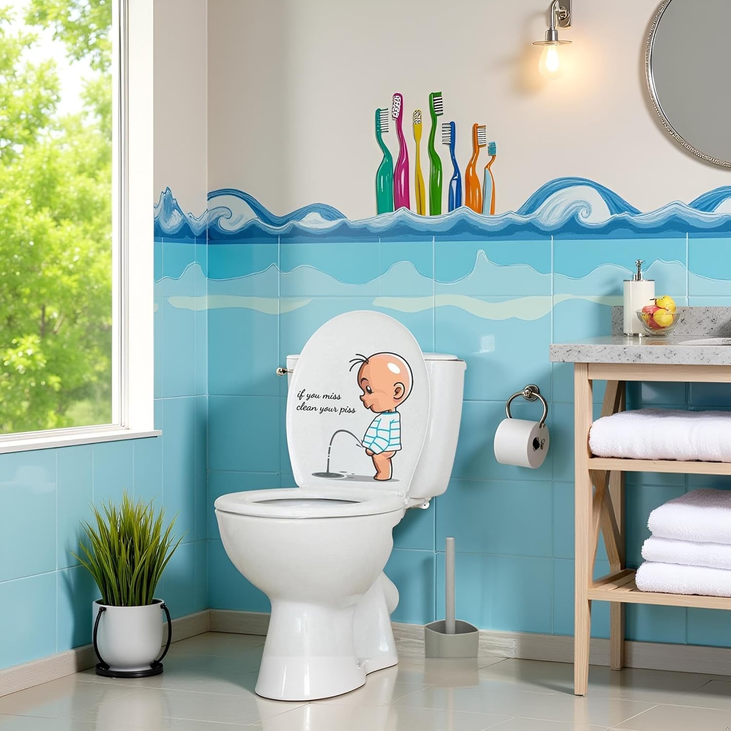 If You Miss,Clean Your Piss Toilet Sticker, Funny Seat Sticker Bathroom Wall Dec