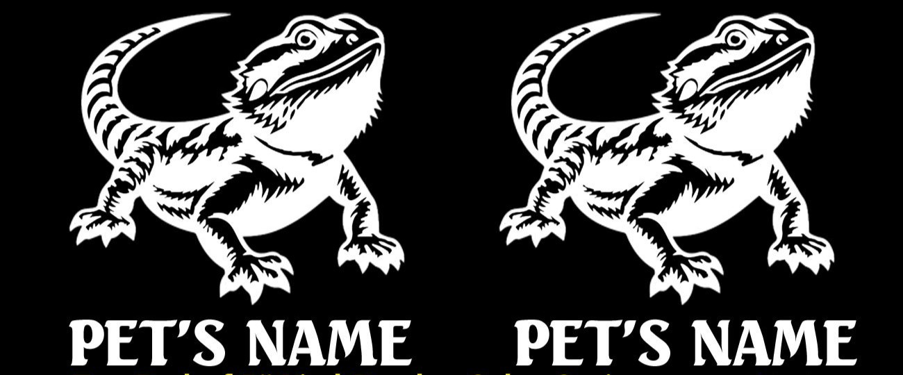 Bearded Dragon with Custom Name Two Vinyl Decals & Two Engraved Wooden Ornaments