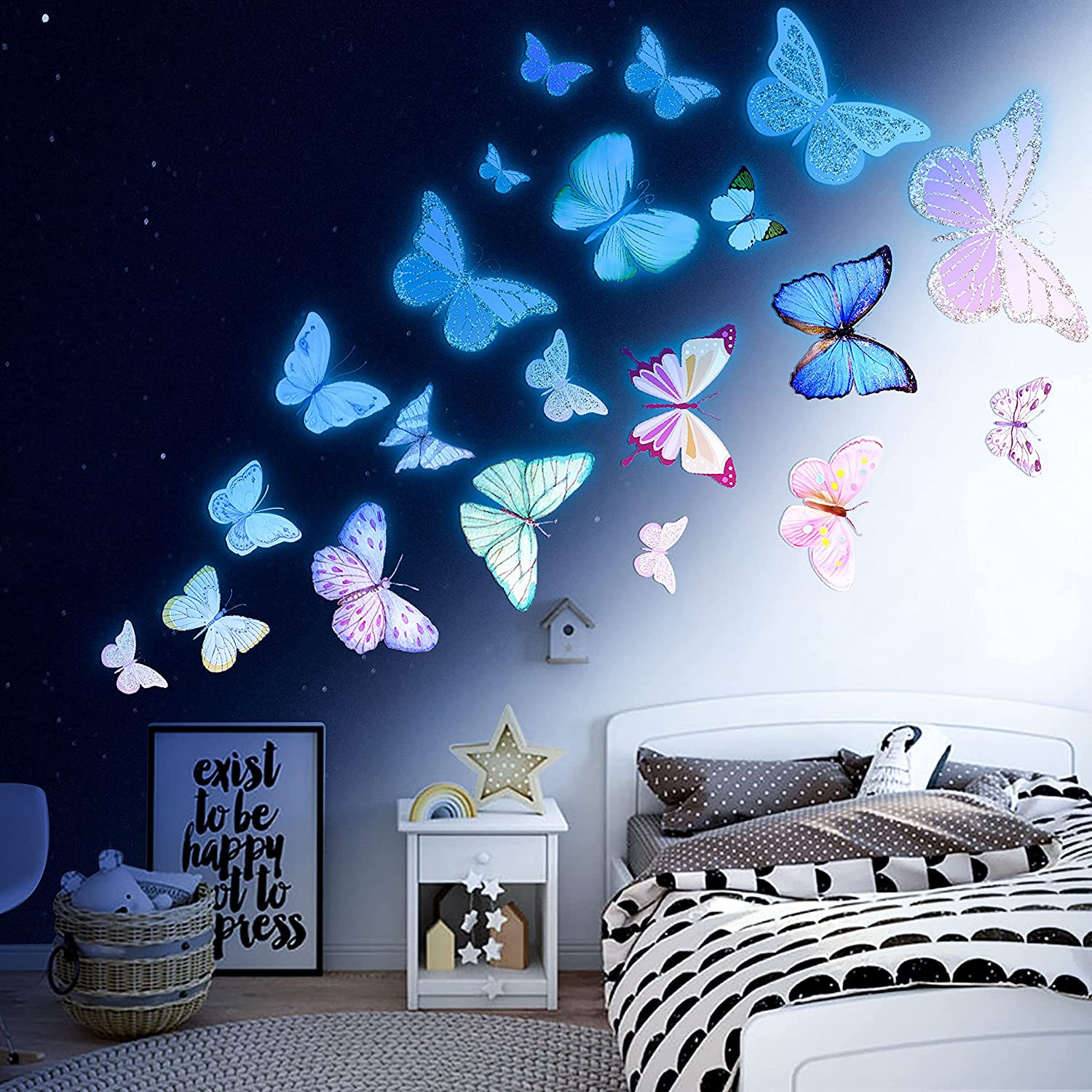 Pegatinas De Decoracion De Pared De Mariposa Brillante 58 Piezas De Calcomanias