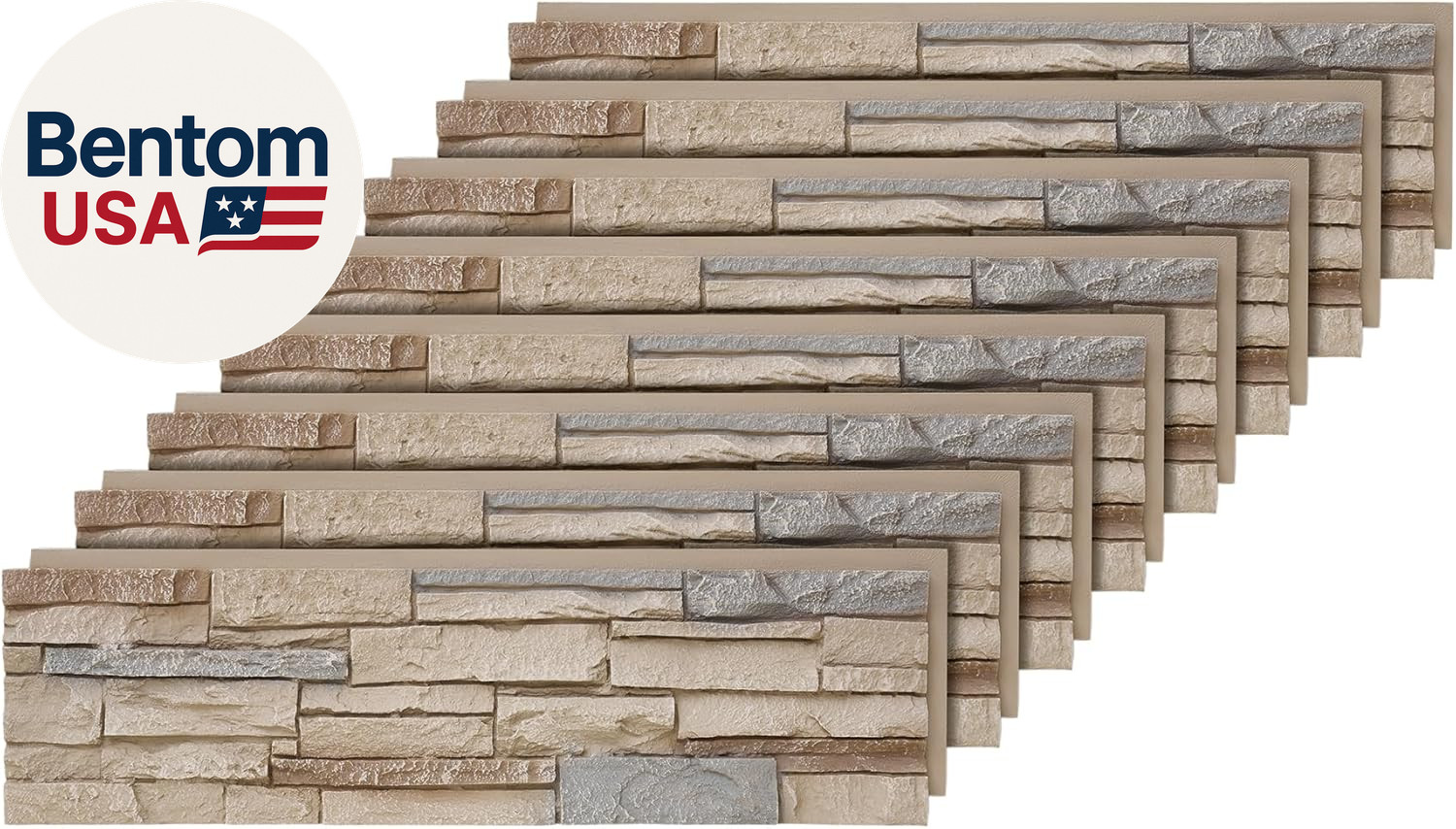 8-Pack Faux Stone Wall Panels (26 Sq Ft) PU Stone Veneer Siding, Mortarless Ligh