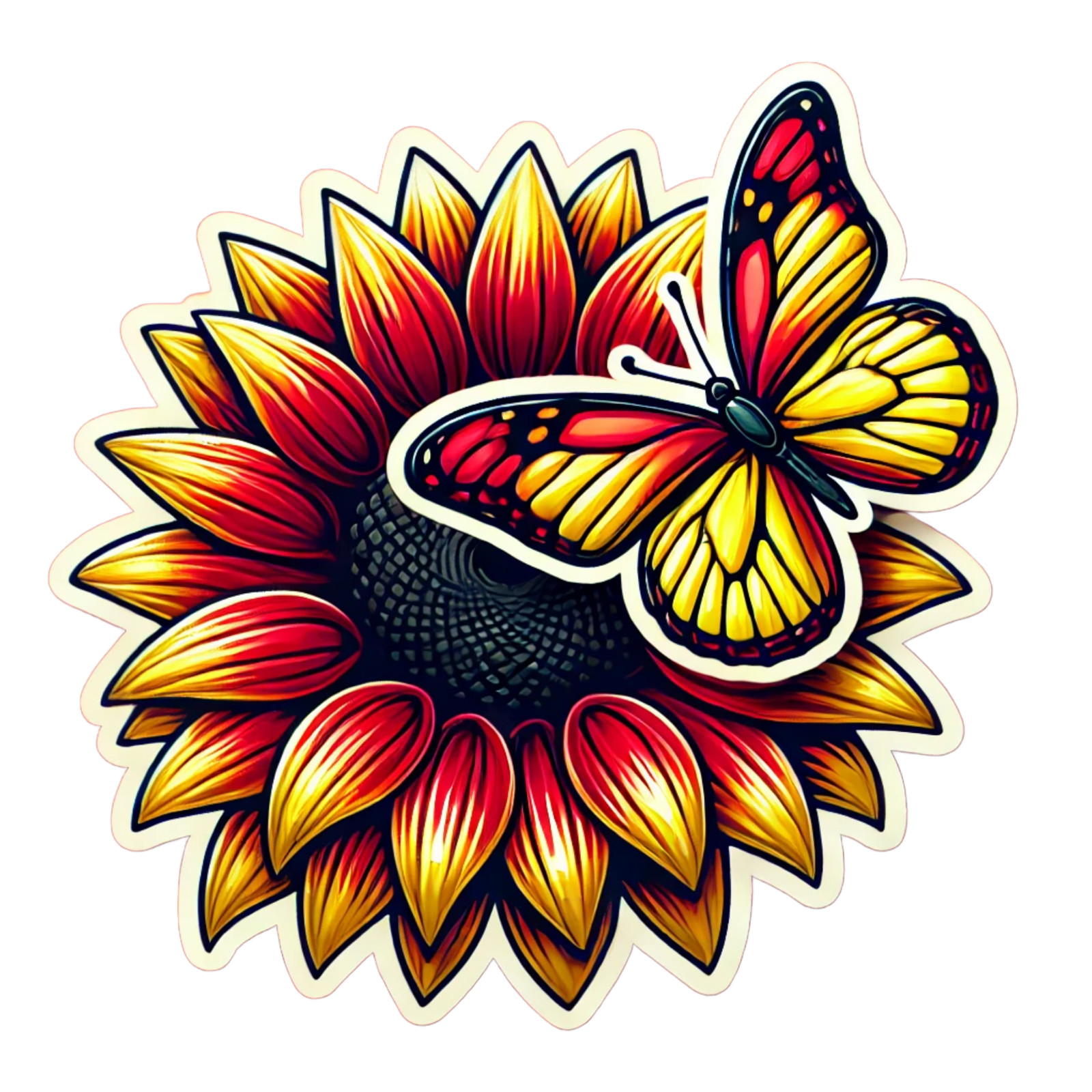 Sunflower Butterfly Sticker Floral Monarch Butterfly Vinyl Decal Art