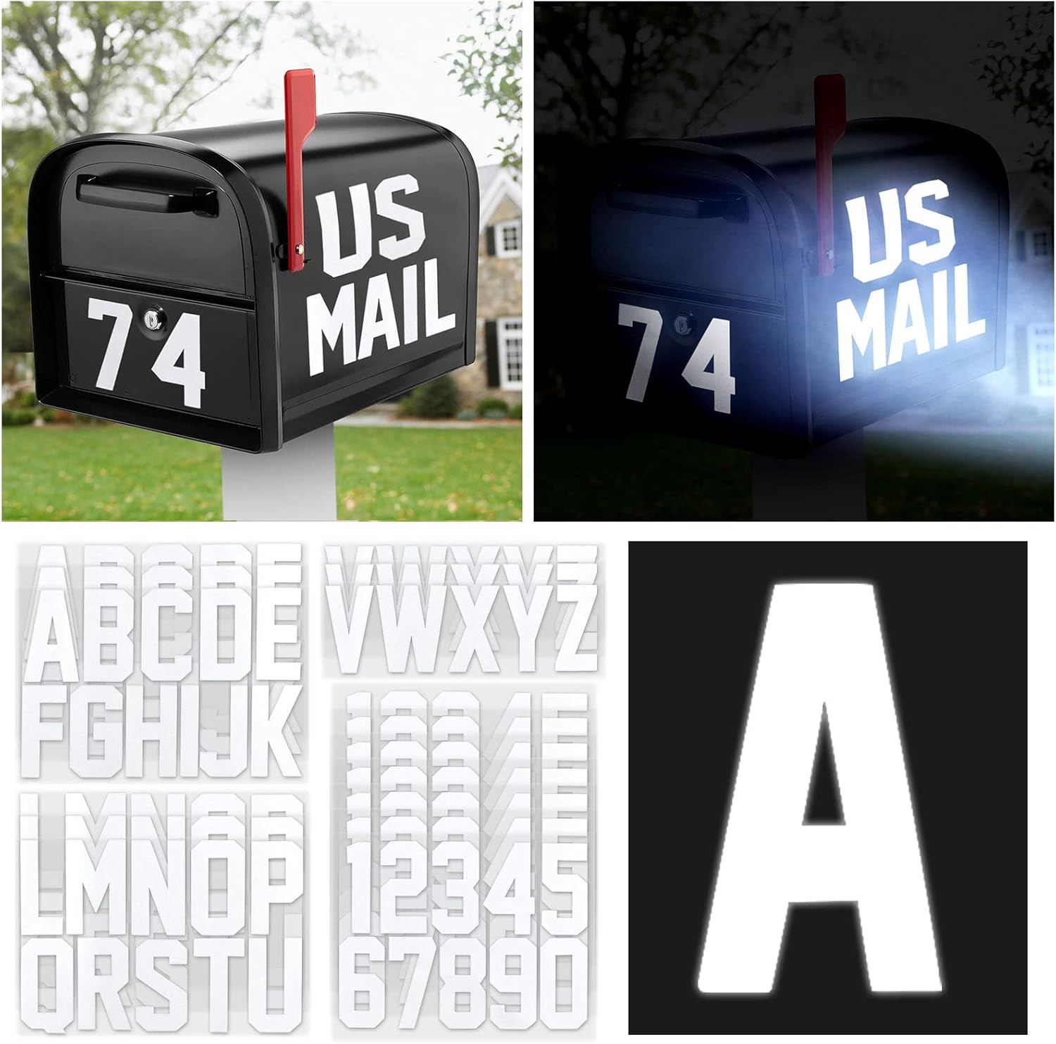Seloom 148 PCS Reflective Mailbox Numbers and Letters Stickers Decals,4″ X 7 Set