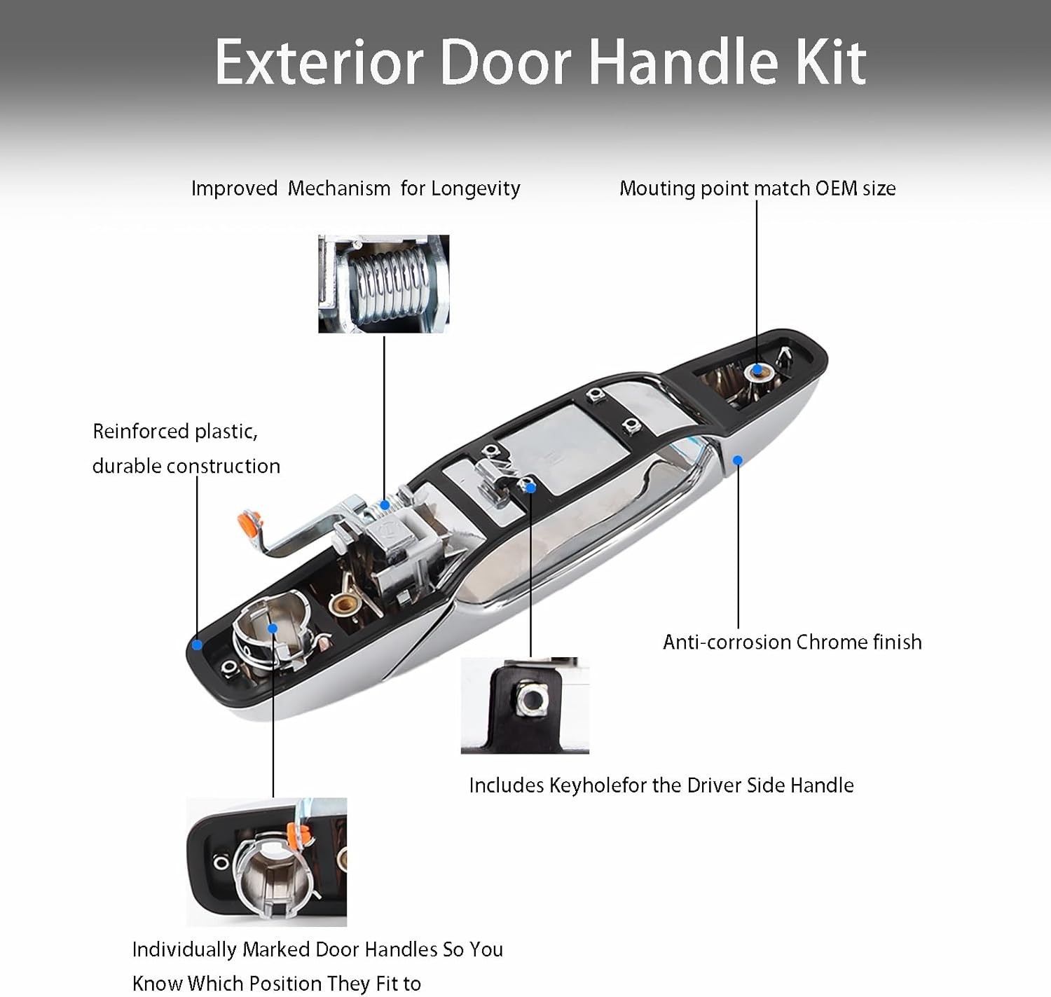4PCS Exterior Door Handles Compatible with 2007-2014 Cadillac Escalade, Chrome