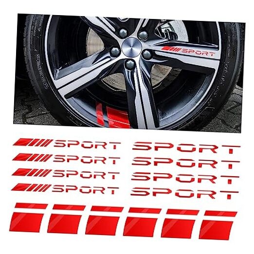 Car Decal Stickers, 14 PCS Reflective Sport Logo, Auto Wheel Rim Decor, Red