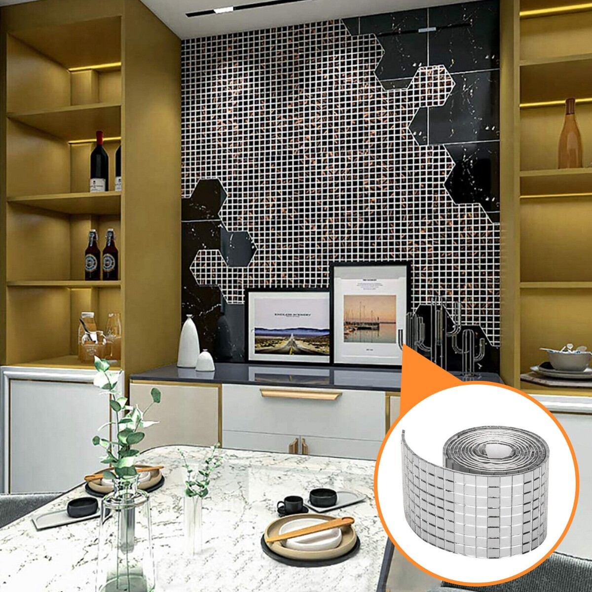 DIY Mirror Glass Mosaic Tiles Self Adhesive Wall Sticker Decal Home Art Decor