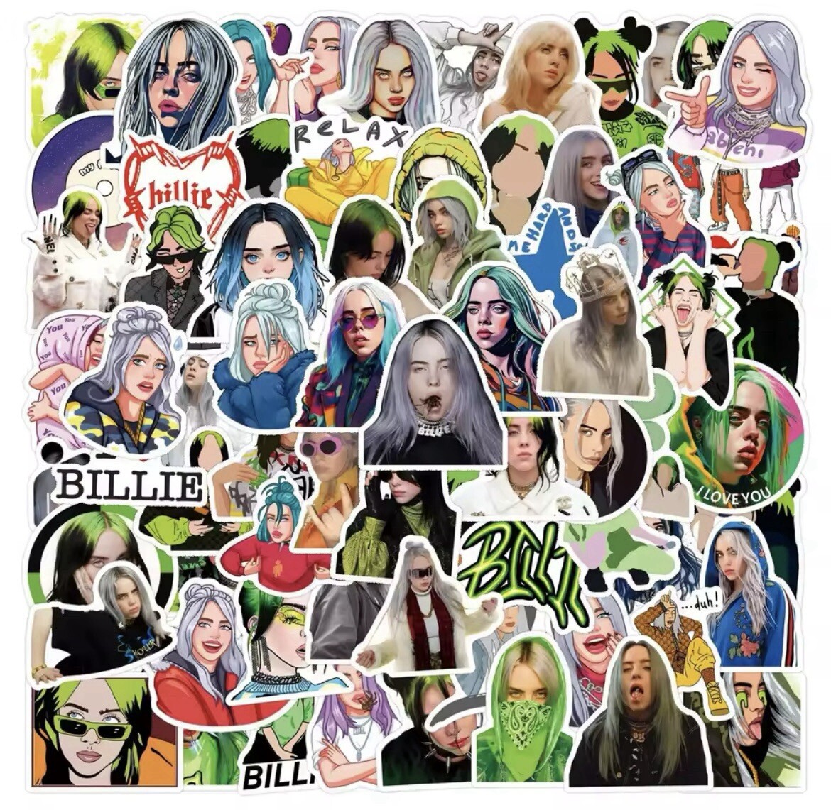 Billie Eilish Stickers 50pk Billie Random Mix Stickers Eilish Funny Cool Sticker