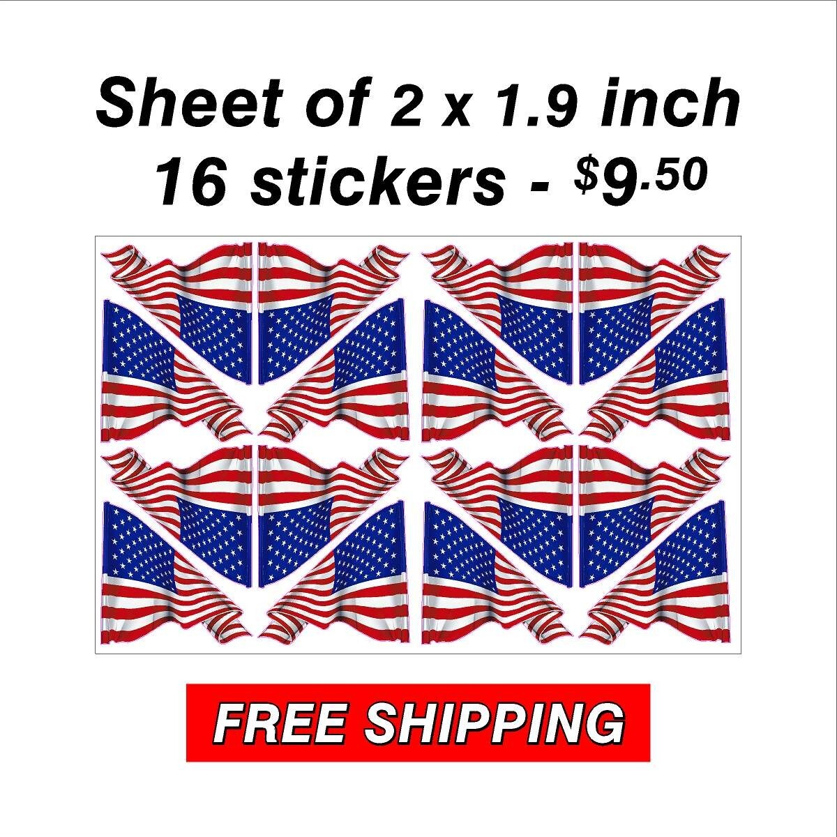 Set of Right and Left Fluttering American Flag Stickers