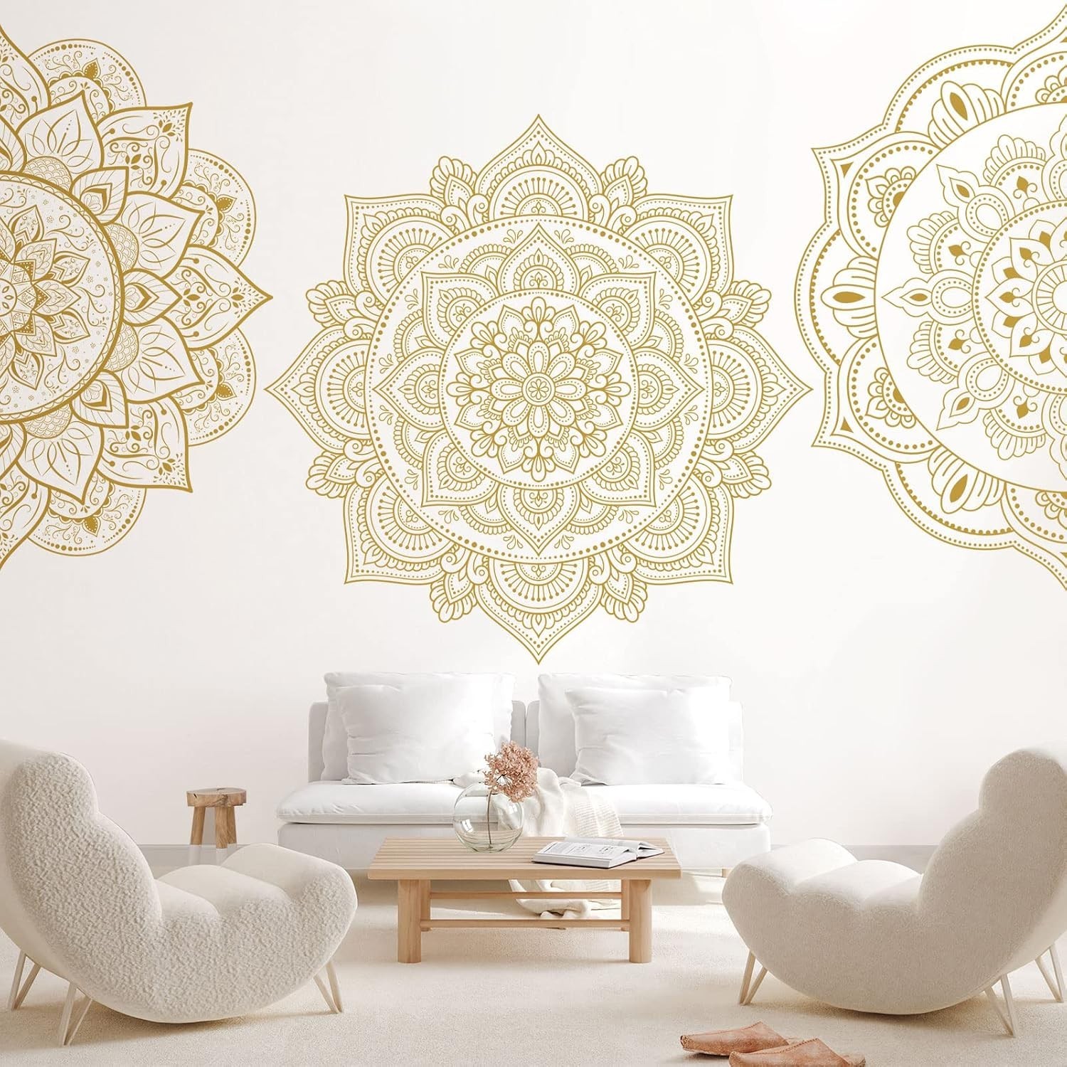 4 Pcs Gold Half Mandala Wall Decal Boho Mandala Sticker Lotus Flower Vinyl Wall