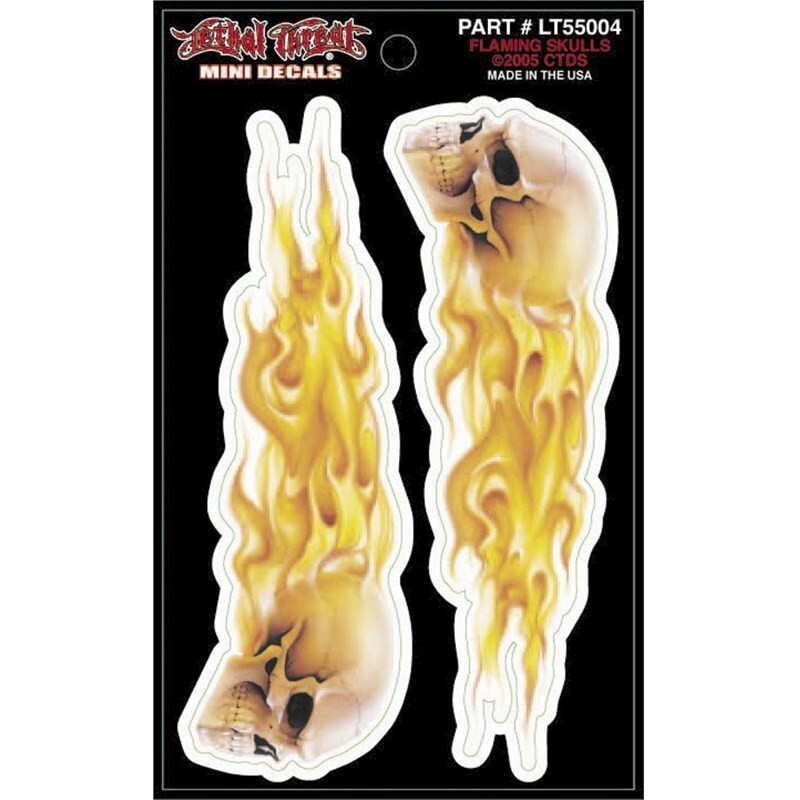 NEW LETHAL THREAT FLAMING SKULL LEFT/RIGHT MINI DECAL STICKER 2.75″x3.5″ LT55004