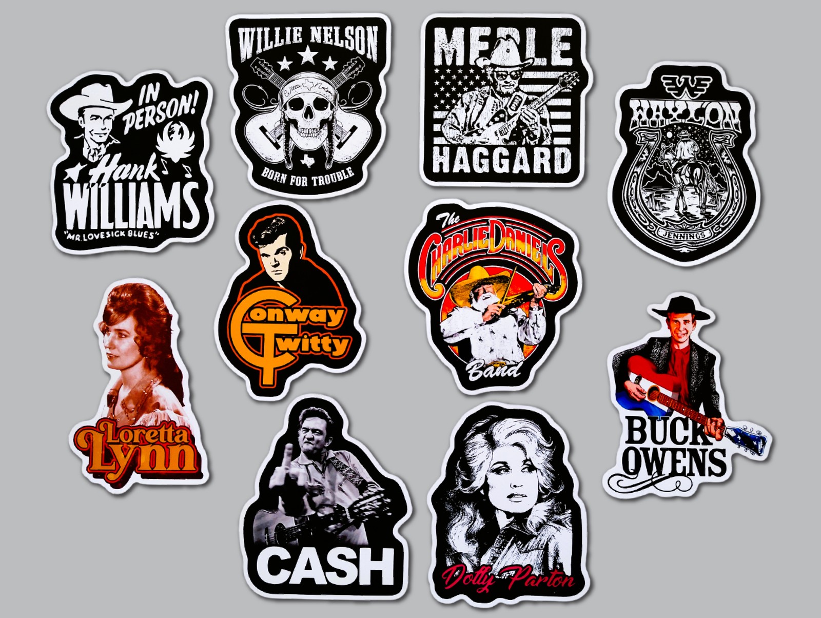 Outlaw Country Vinyl Sticker Lot (10 Pack) SET 1 johnny cash dolly parton cowboy