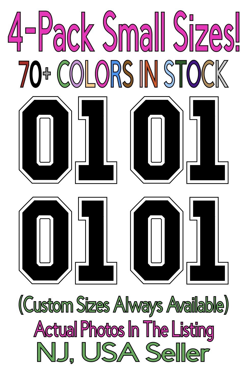 4-Pack “01” Die Cut Vinyl Decals Dukes Of Hazzard Black Numbers/White Outline