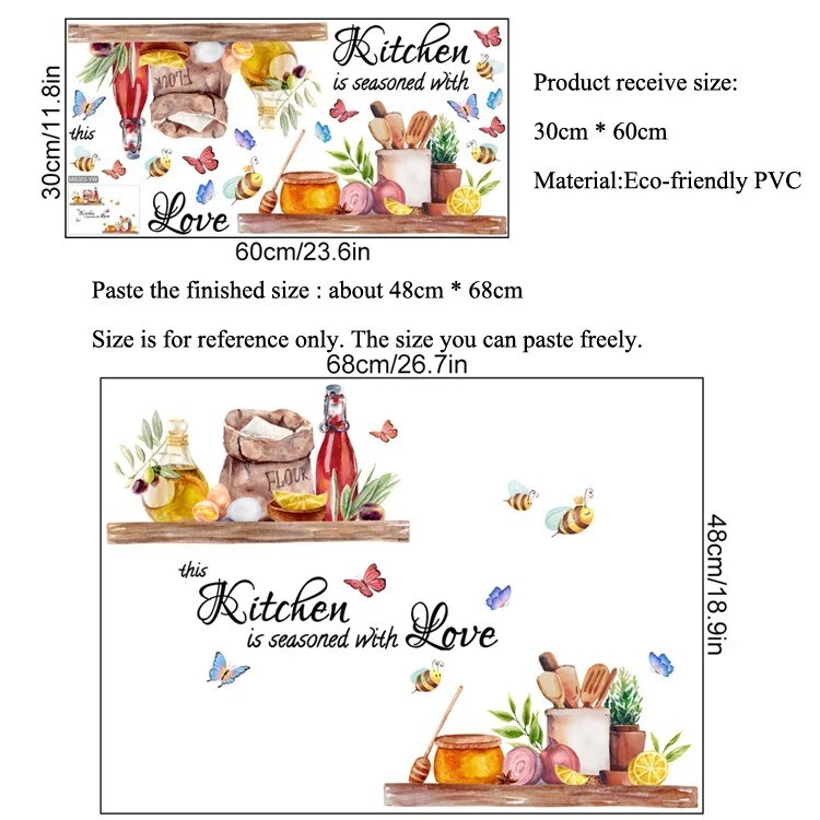 Wall Sticker Butterfly Flower Decals Kitchen Shelves Arts Vinyl Mural Home Decor
