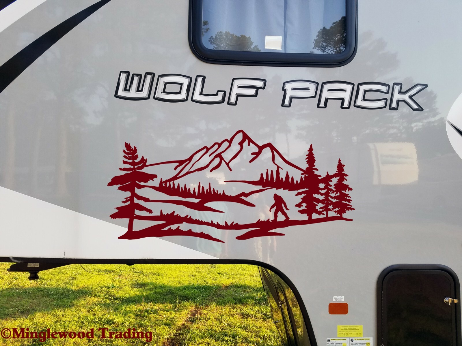 Bigfoot Mountain Scene V2 Vinyl Sticker – Camper RV Travel Trailer Graphics 4×4