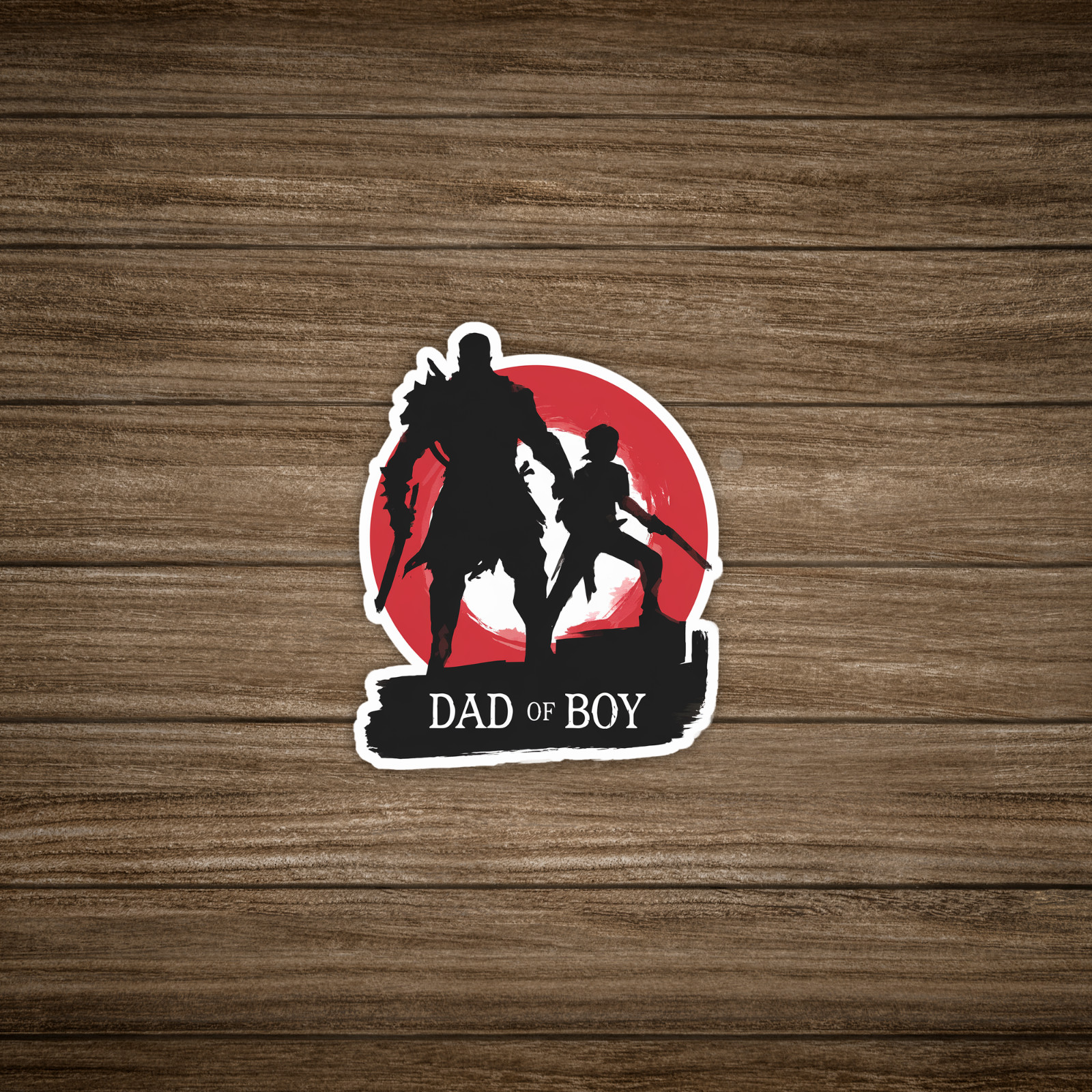 Dad of Boy – Father & Son Silhouette Sticker, Gamer Decal, Kratos Atreus #145