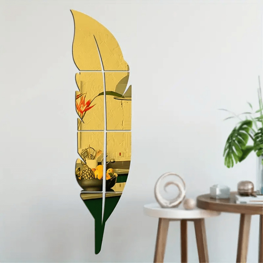 Self Adhesive Feather Mirror Wall Stickers DIY Living Room Headboard Wall Art