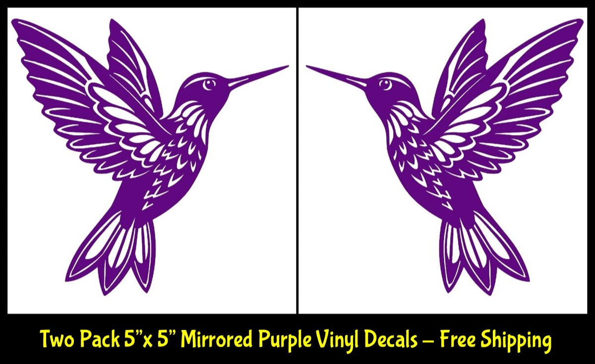 Hummingbird 2 Pack 5″ Purple Mirrored Vinyl Decal Car Window Laptop Tablet