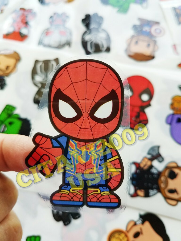 MARVEL SUPERHEROES AVENGERS CARTOON TRANSLUCENT WATERPROOF STICKERS SET OF 10.