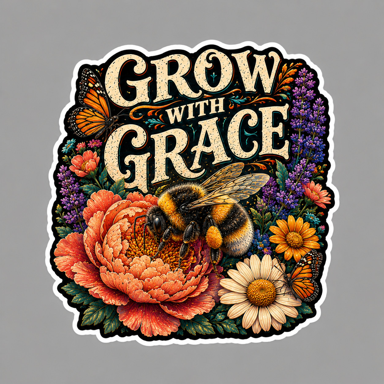 Bumble Bee Sticker Vinyl Decal Grow With Grace Wildflowers Butterfly Positive