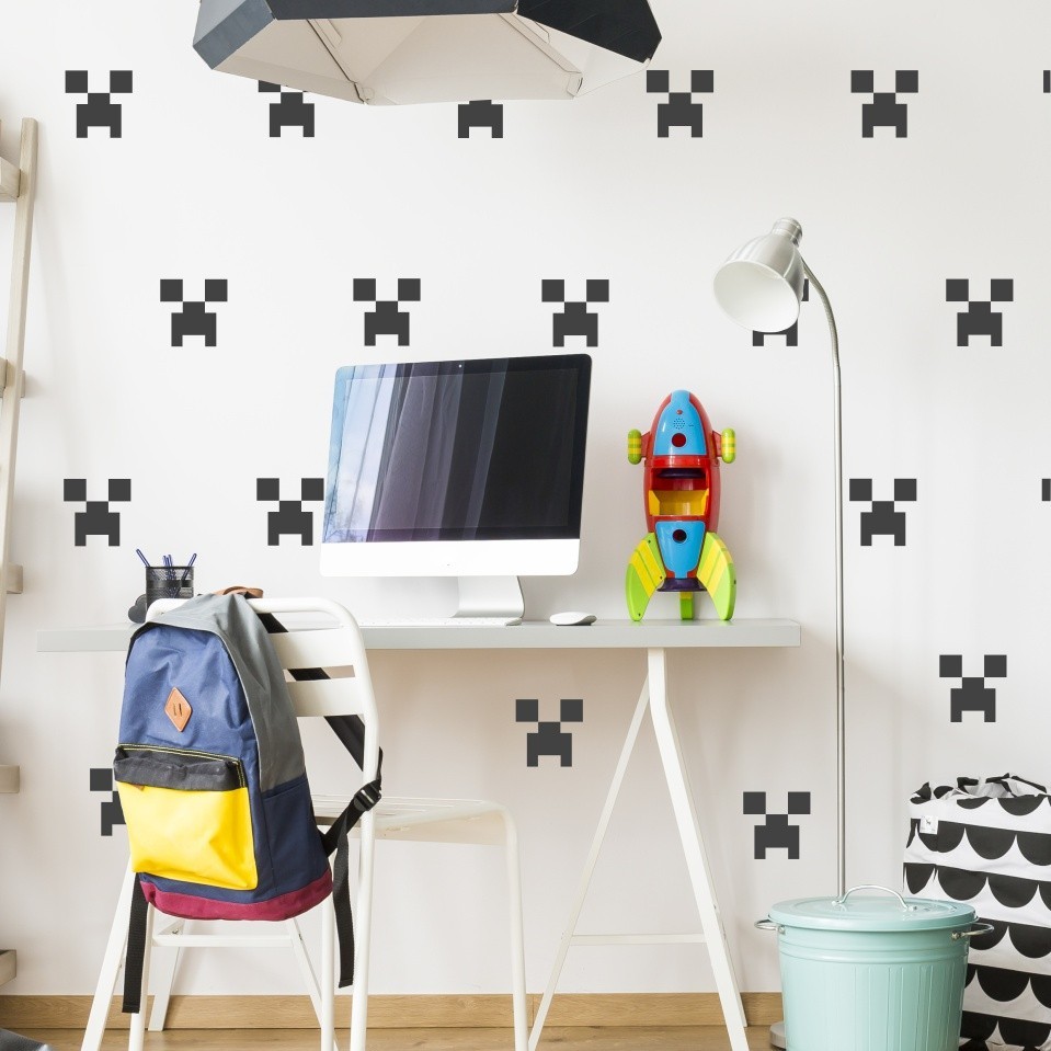 Minecraft Creeper Wall Stickers, Gamer room decor 15x15cm – 12 pieces 34NW-L