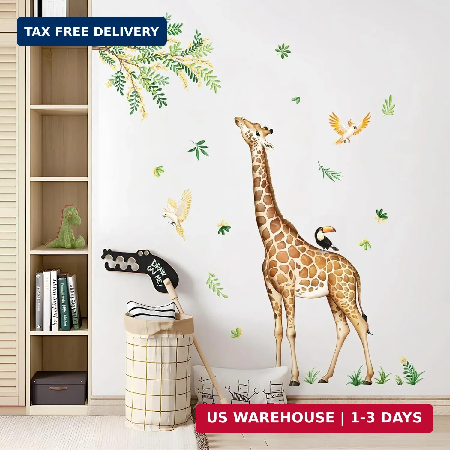 Tanlaby Large Giraffe Wall Decals Jungle Animal Wall Stickers Leopard Deer Safar