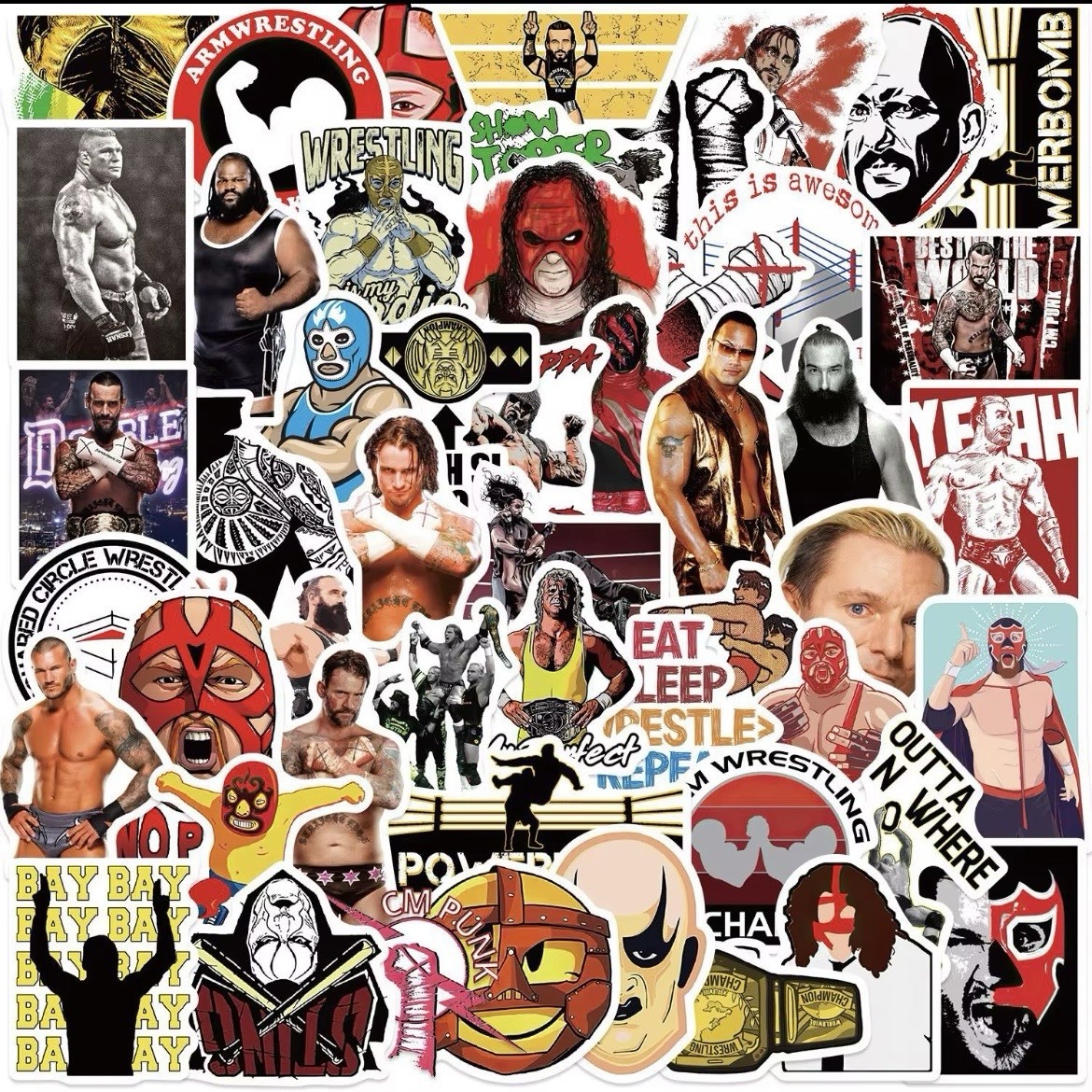 50Pcs Wrestling Stickers Decals for Laptop Water Bottle Wrestler Party Gifts