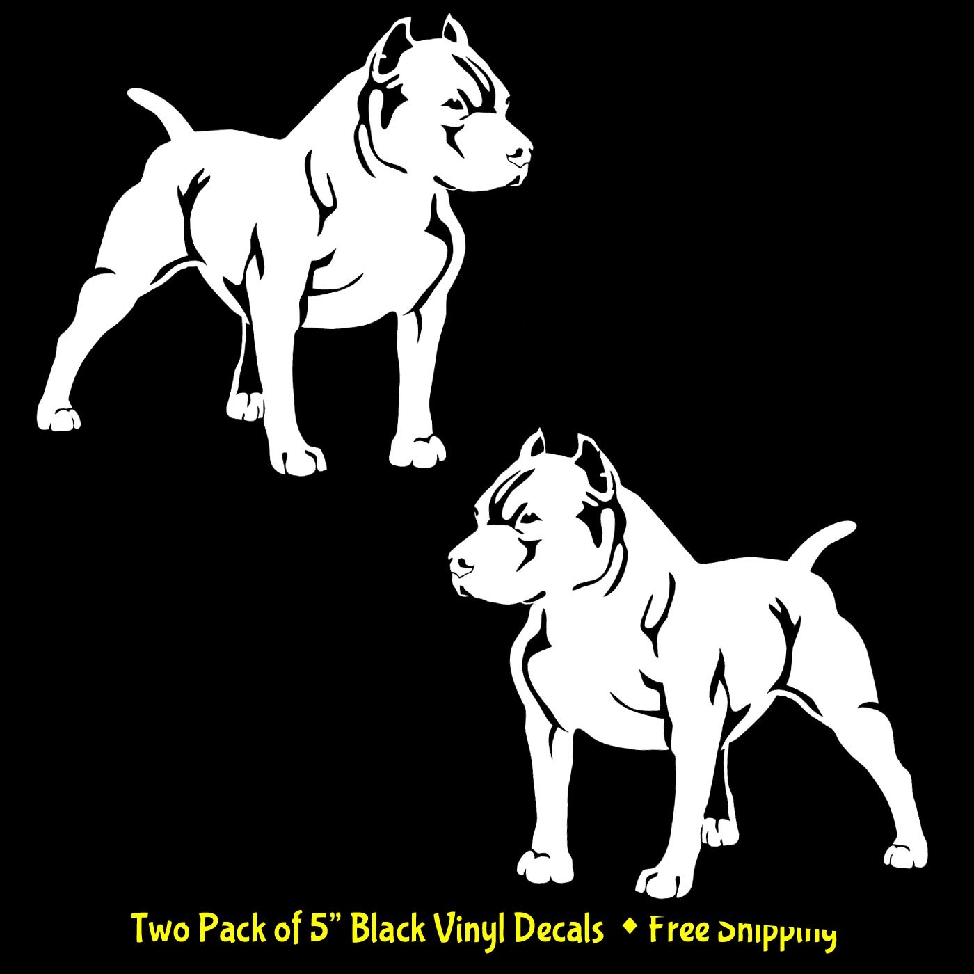 Pitbull Two Pack 5″ White Vinyl Mirrored Graphic Decals Car Truck Windows laptop