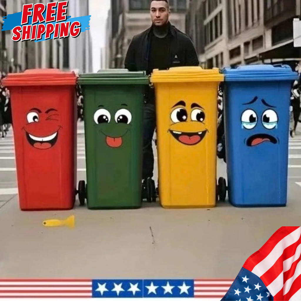 4Sheets Cartoon Face Stickers Self Adhesive Removable Funny Wall Trash Can Decor