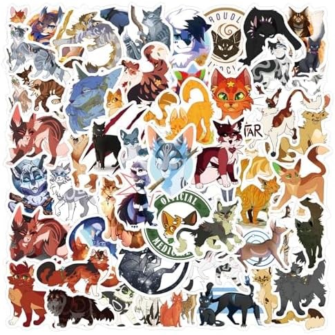 60PCS Warriors Cat Stickers for Kids Teens Adults, Cartoon Kids Stickers for Wat