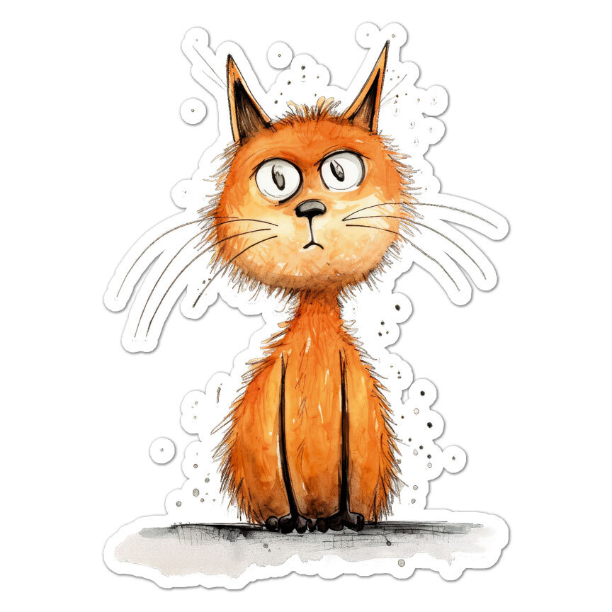 Funny Orange Cat, Vinyl Decal Sticker, Indoor Outdoor, 3 Sizes, #11093
