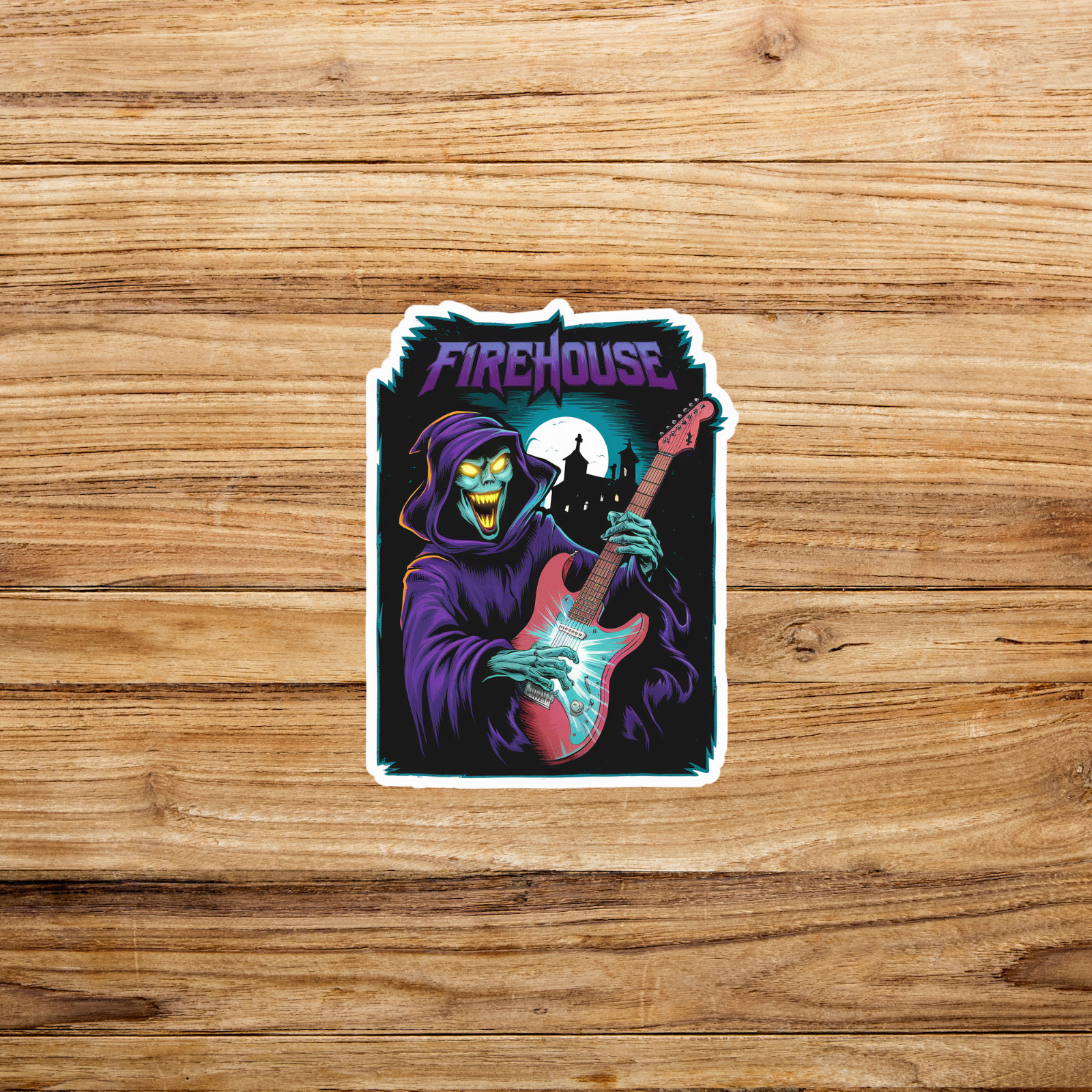 Firehouse Grim Reaper Guitar Player Sticker – Scary Electric Musician Art #2007
