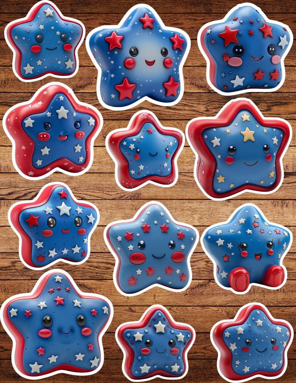 Red White and Blue Star Die Cut Vinyl Stickers Set Notebook Laptop Waterbottle