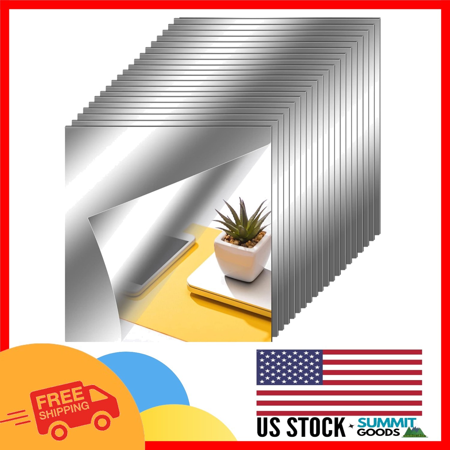 20-Pack Self-Adhesive Flexible Mirror Sheets, 12×12 Inches for Elegant Decor