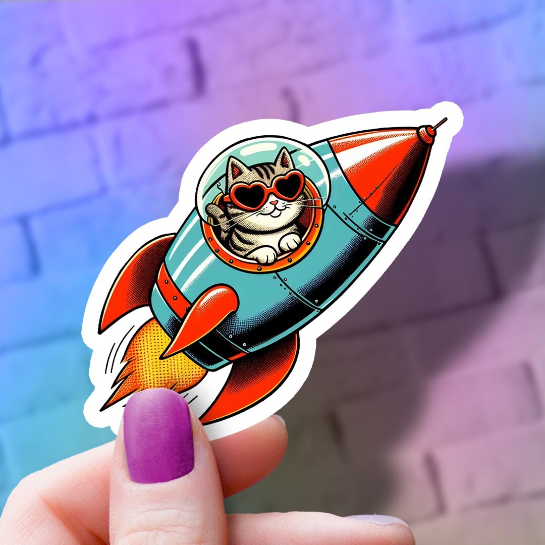 Cute Cat in Rocketship Vinyl Sticker