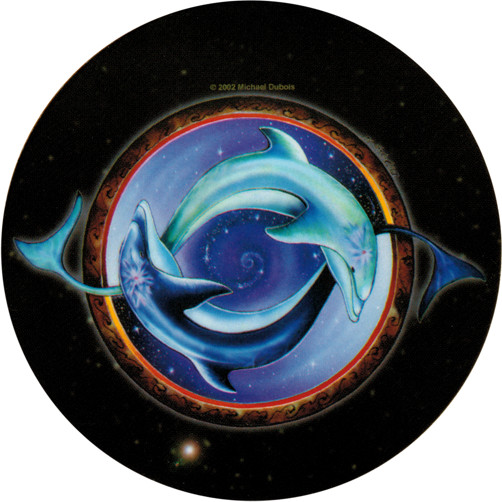 23121 Trippy Yin Yang Dolphins In Space Round 2.625″ Die Cut Sticker