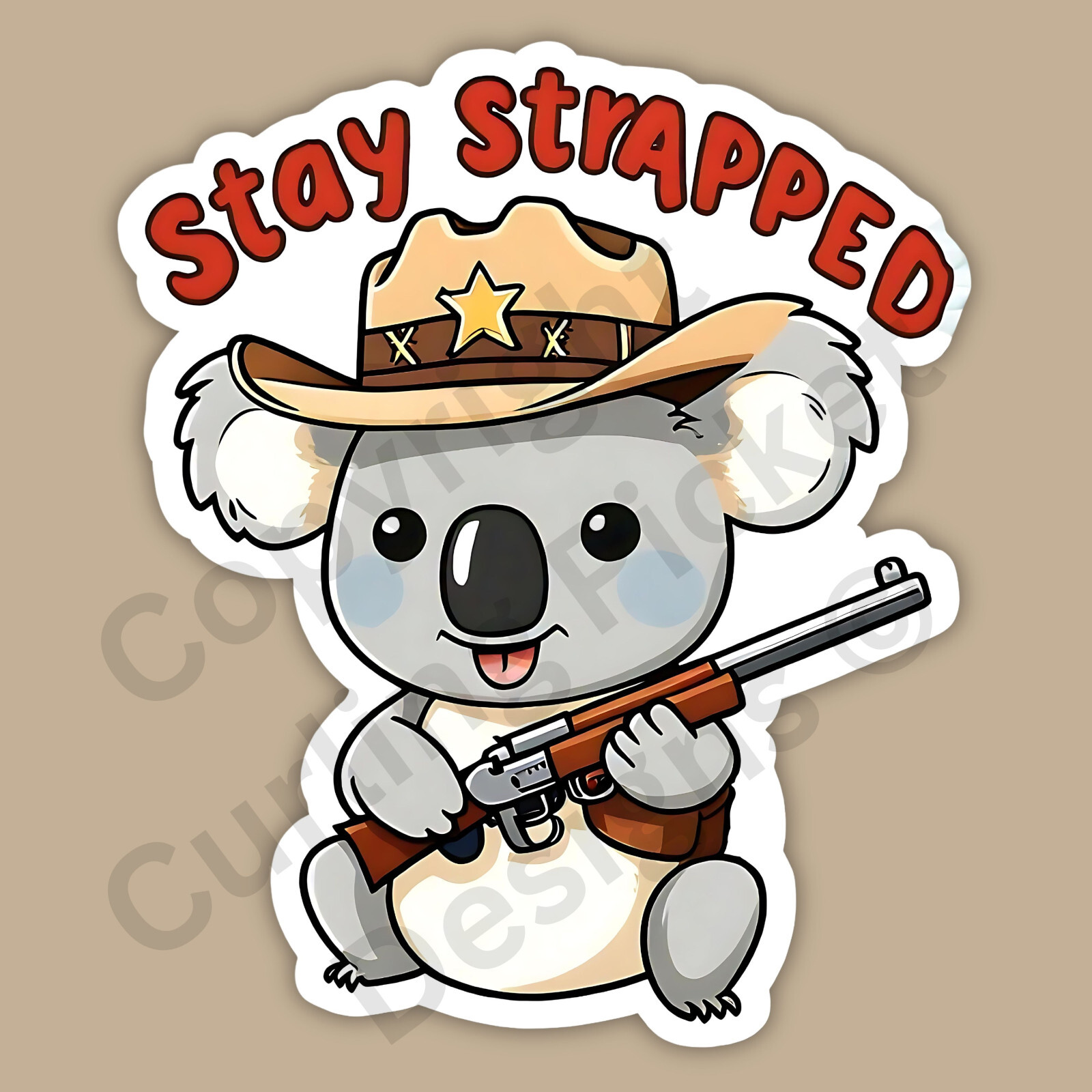 Stay Strapped Koala Bear 2A Cowboy Hat Gun Funny 3″ Vinyl Sticker
