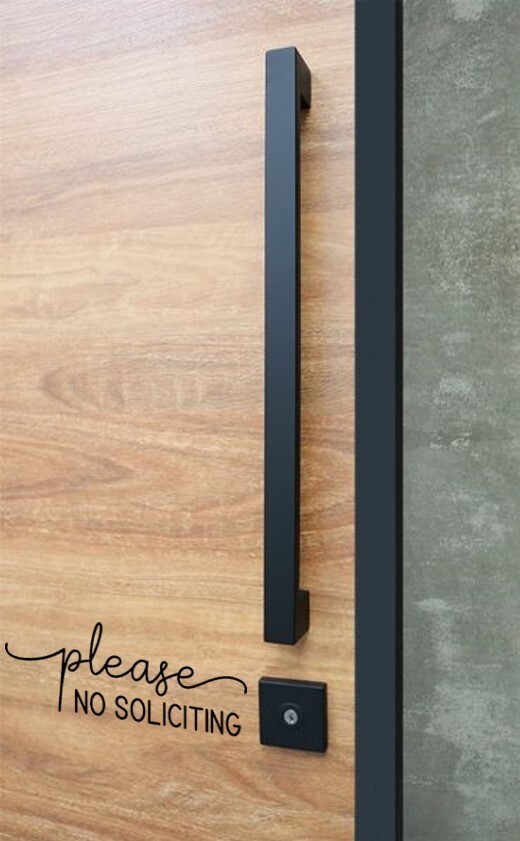 Please NO SOLICITING Sign – Black Vinyl Decal Sticker – Doors Windows Walls 7″
