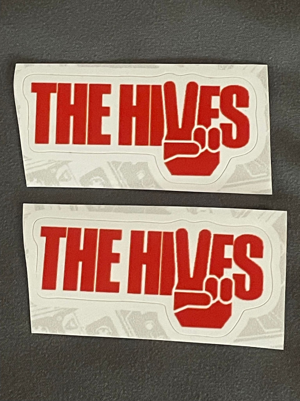 Lot (2) THE HIVES 1″ x 2 1/4″ Band Logo STICKERS Red White FAST! FREE SHIP!