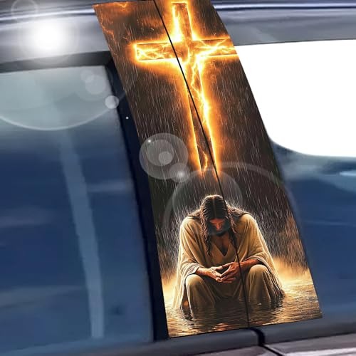 2Pcs Jesus Cross Car B-Pillar Decals Waterproof Vinyl B-Pillar Jesus and Cross