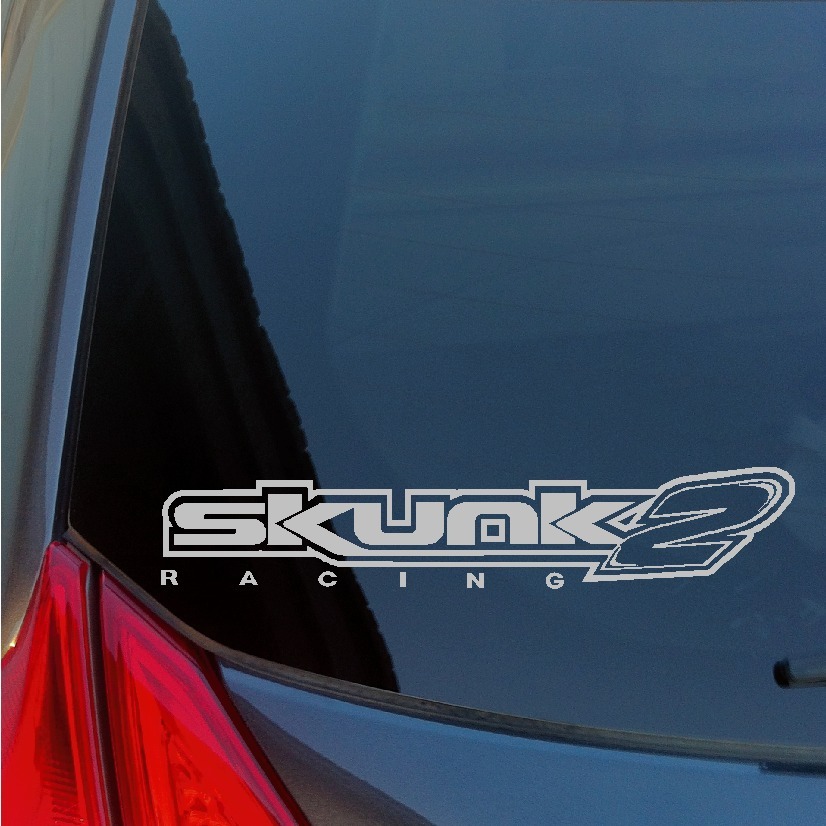 Two Skunk2 Racing vinyl stickers cams valve cover exhaust header intake manifold