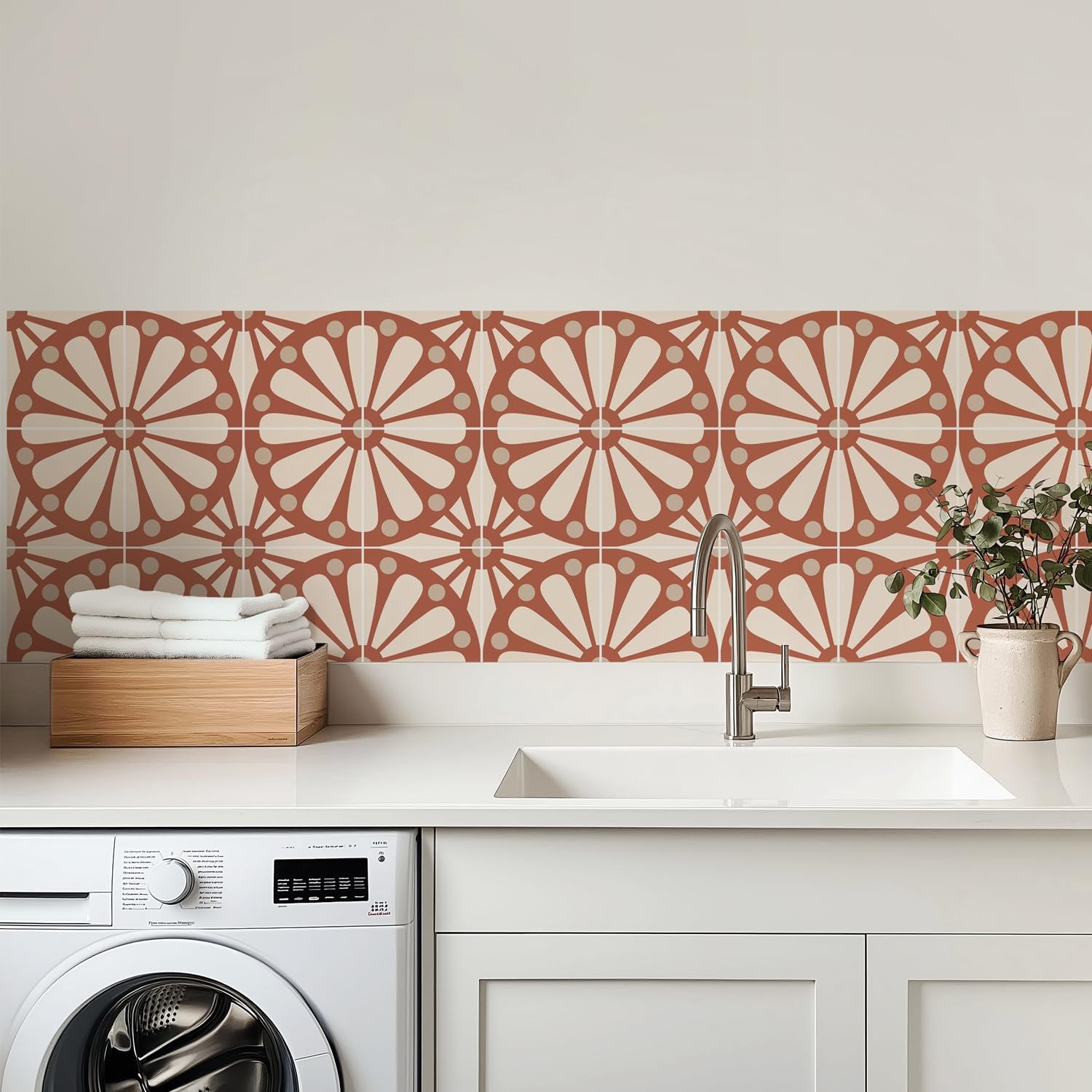 16 Pack, 5.9×5.9 Inch Boho Terracotta Sunburst Tile Stickers Peel and Stick W…