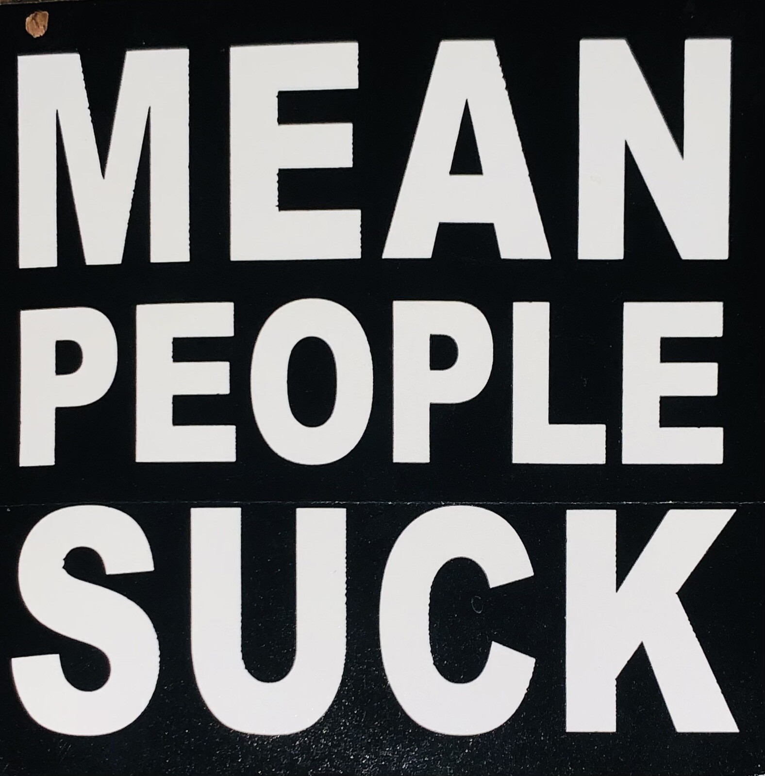 Mean People Suck Themed Bumper Sticker Black & White Square 4”x4 NEW Binder Wall