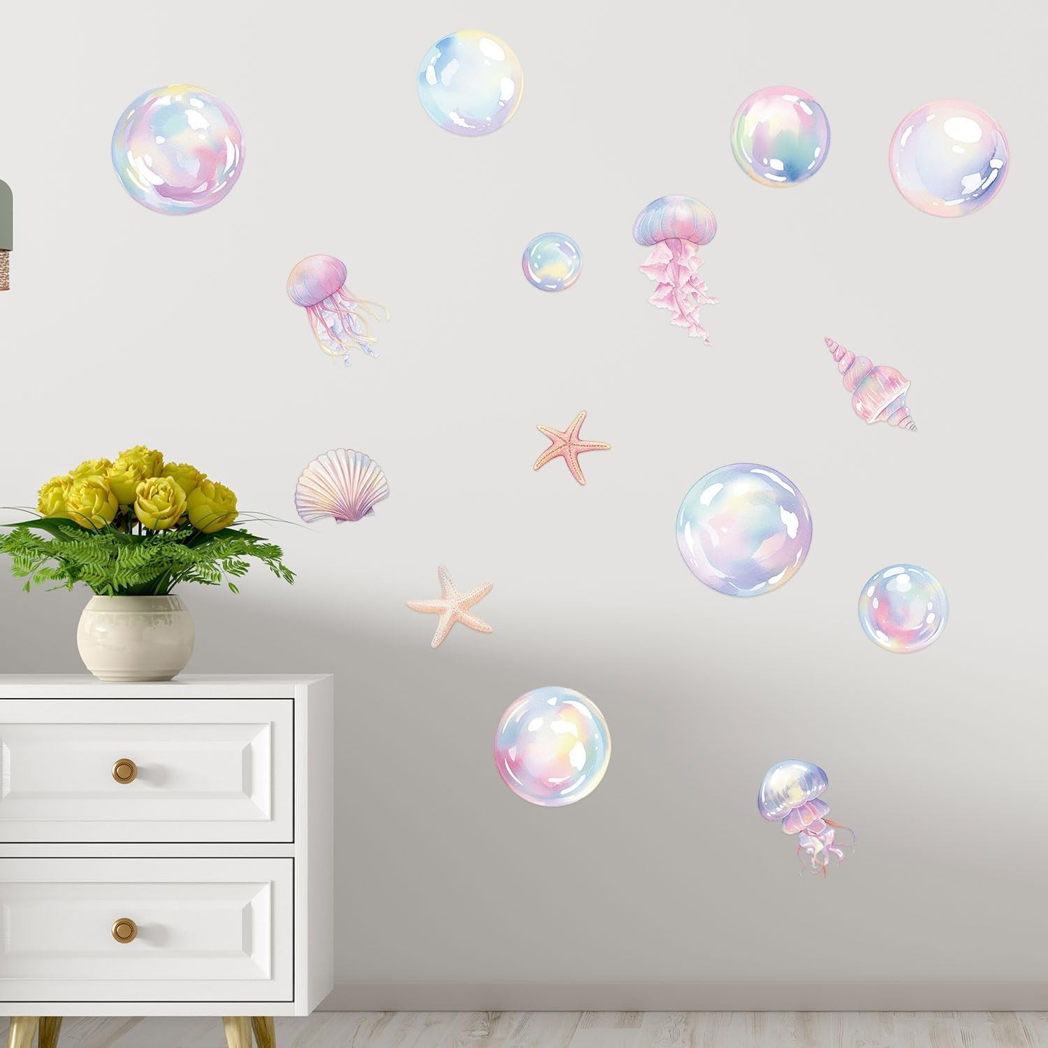 4 Sheets Colorful Bubble Wall Decals Ocean Theme Stickers for Bathroom Party Dec