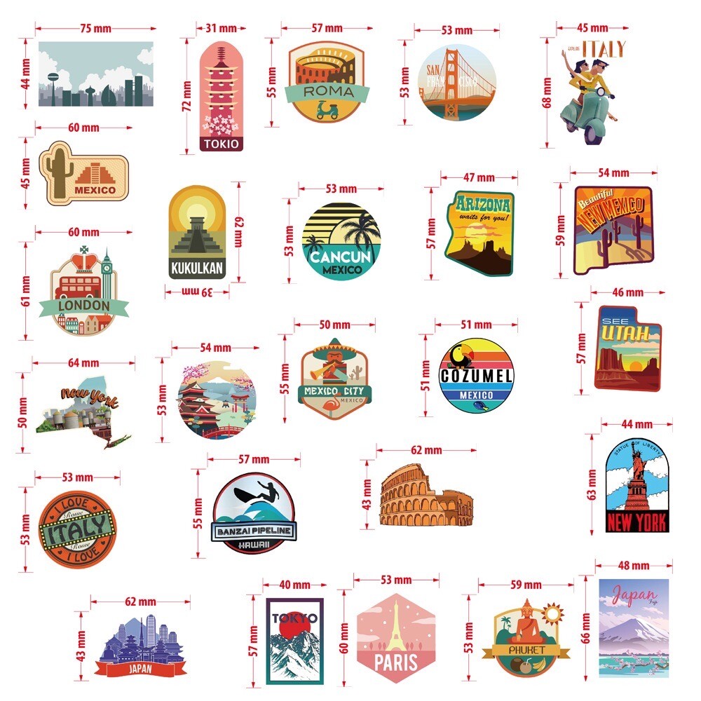 50 World Cities International Travel Stickers Tourist Decals Yeti Free Shipping!
