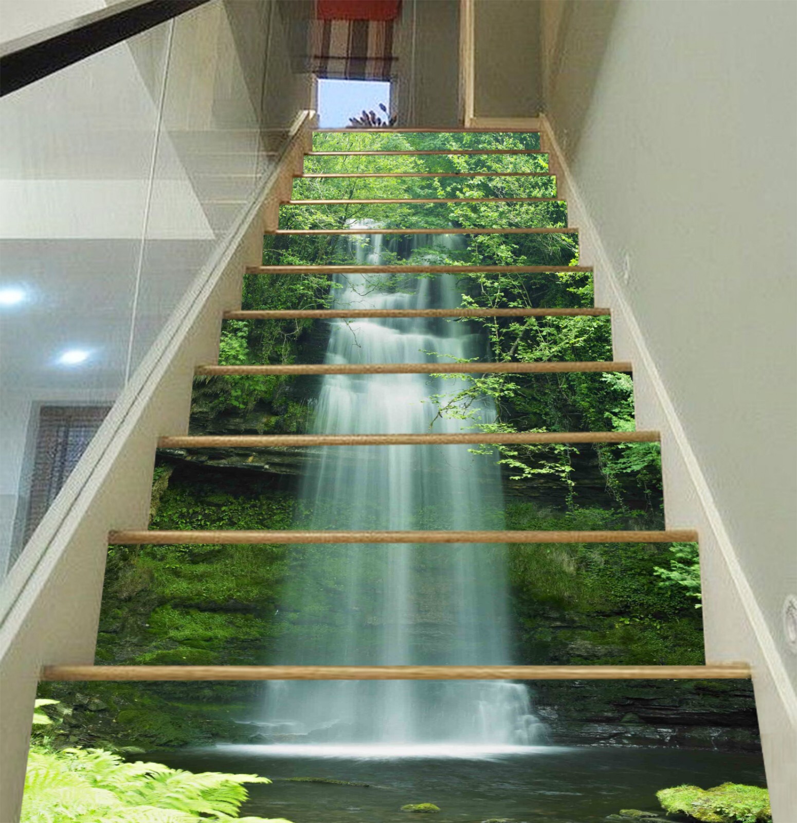 3D Leaves Waterfall AZ1349 Stair Risers Decoration Mural Vinyl Wallpaper Kay