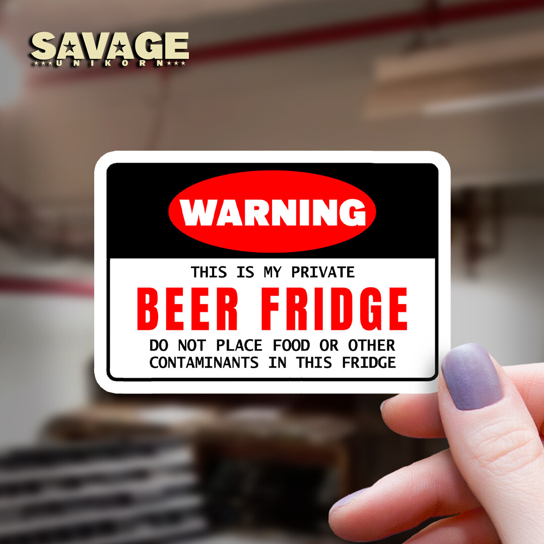 Funny Caution Sign Vinyl Sticker: “Warning Beer Fridge” Decal, Waterproof Decor