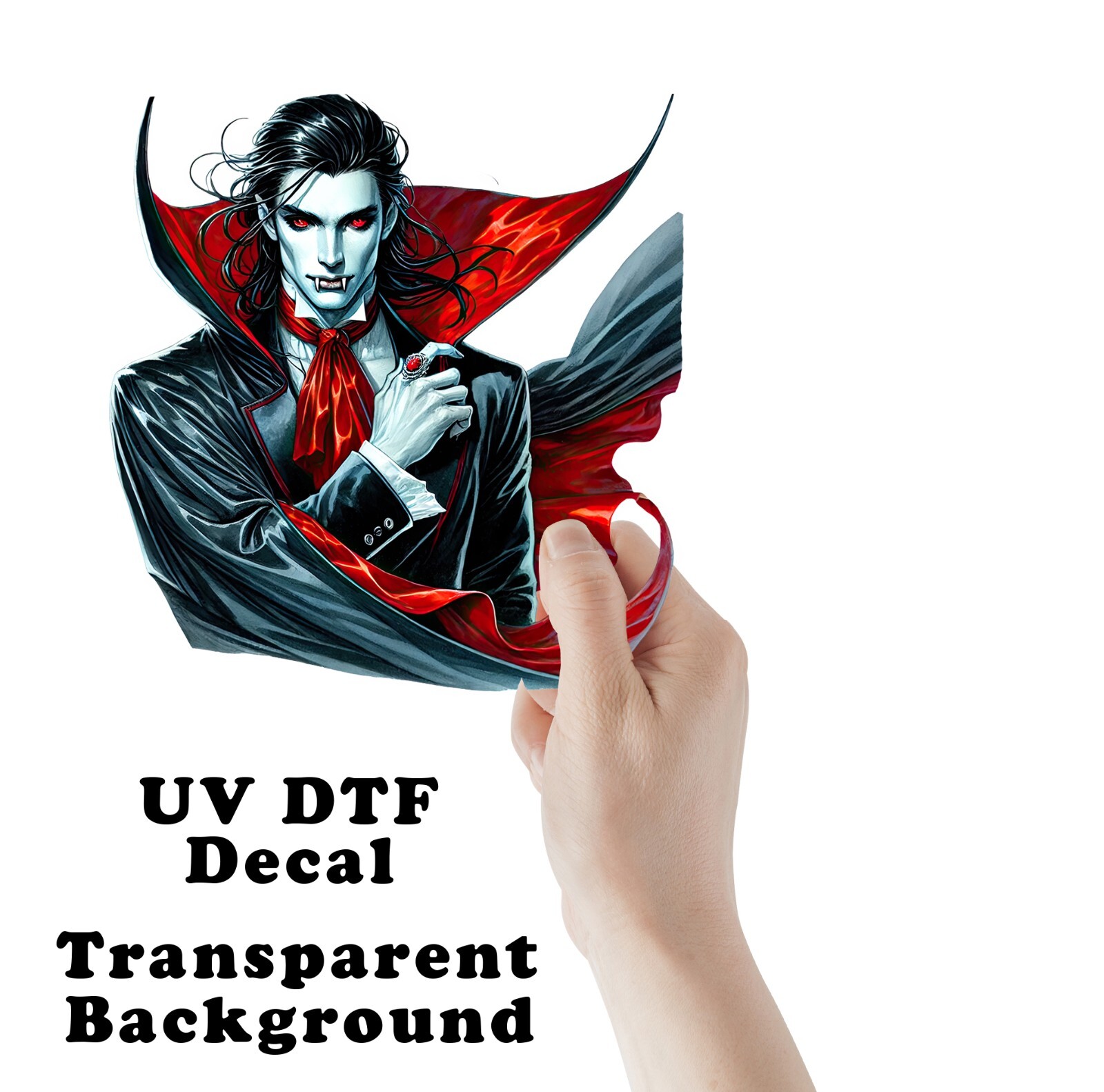 Halloween Red and Black Vampire UV DTF Transparent Sticker / Decal