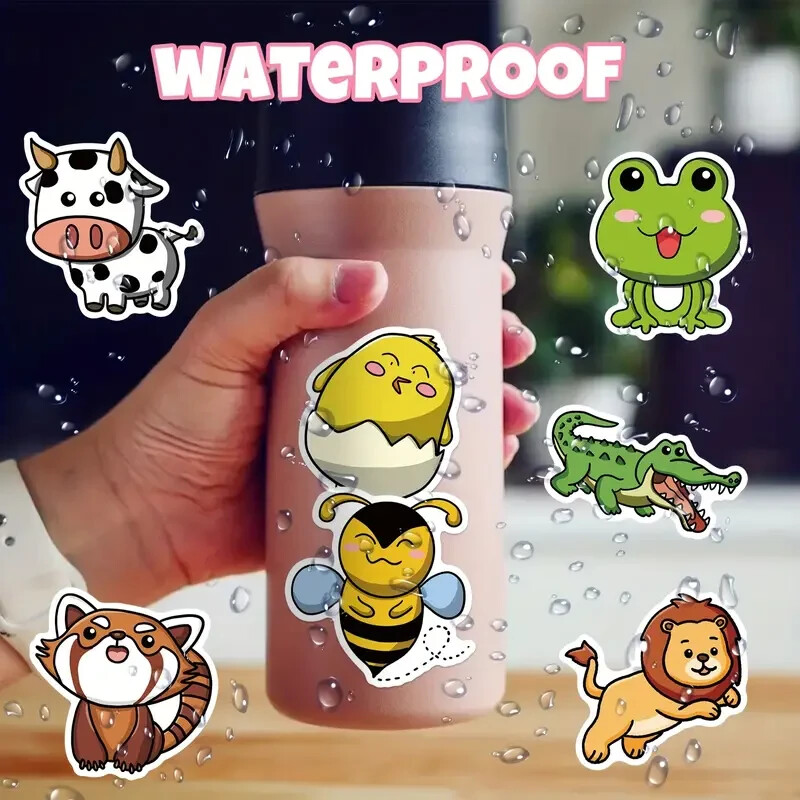 50 Random Cute Fun Cartoon Art Realistic Waterproof Animal Stickers Size Small