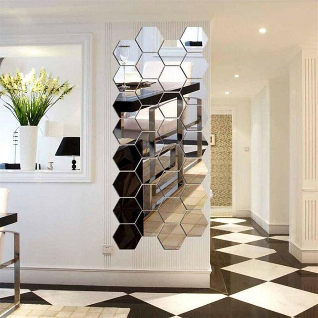 12/36pcs Art Mirror Hexagon Removable Acrylic Wall Stickers DIY Room Decor