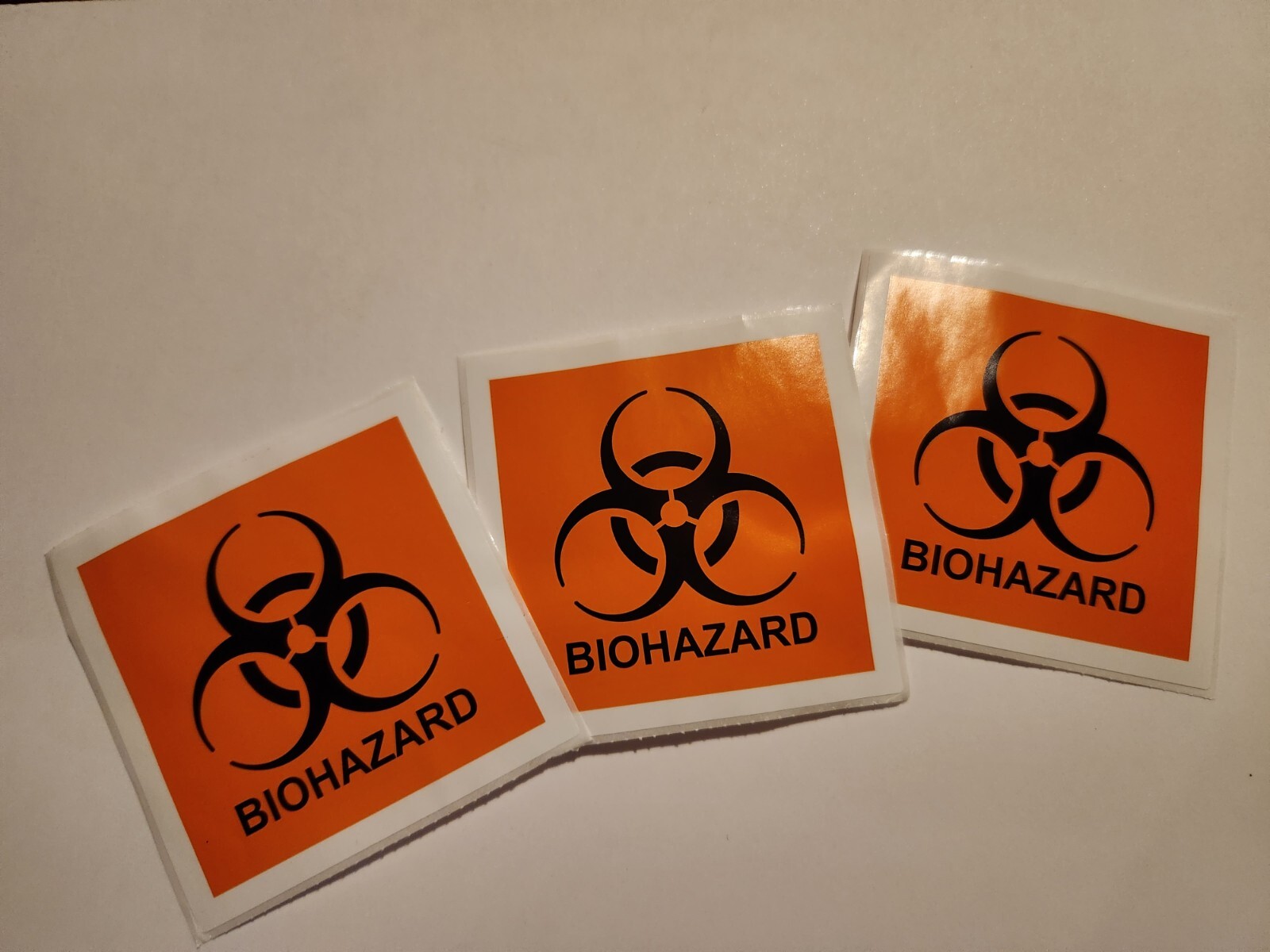 New 3 pack Orange Biohazard Sticker 3” x 3”